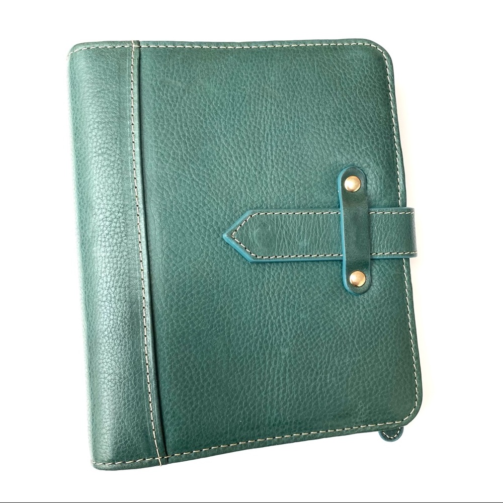 Franklin Covey teal leather aurora planner